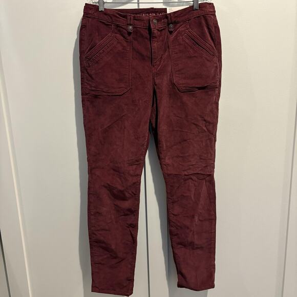 NWT American Eagle Pants Womens 14 Long Tall Burgundy Corduroy Stretch Skinny - Picture 4 of 16